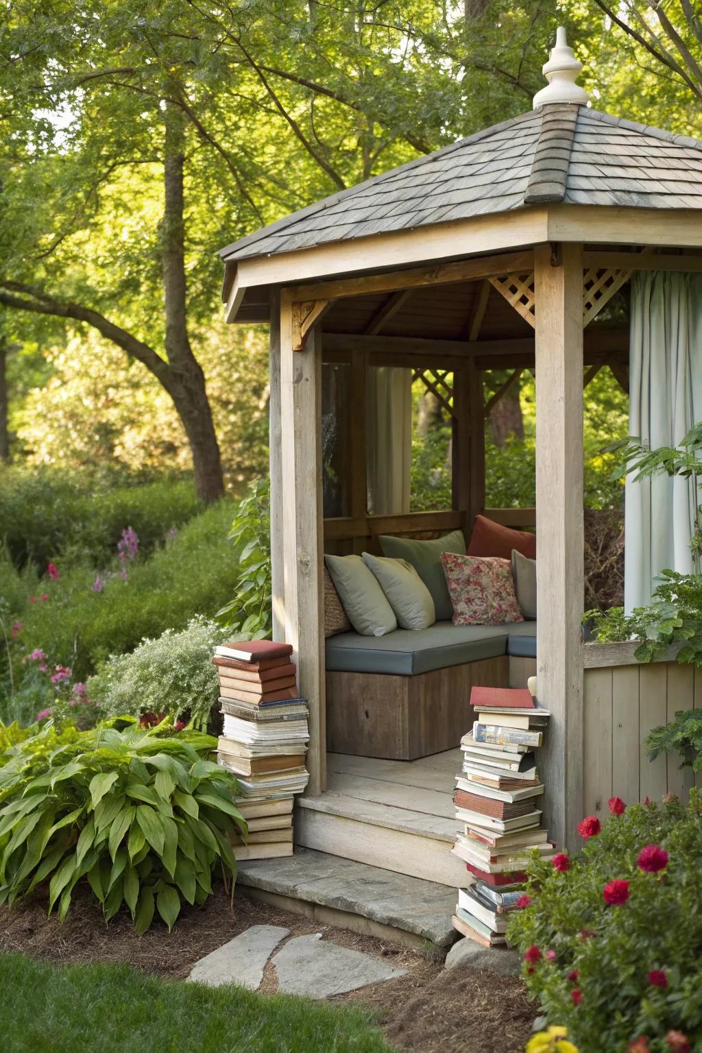Design your own reading getaway with a cozy, compact pavilion.