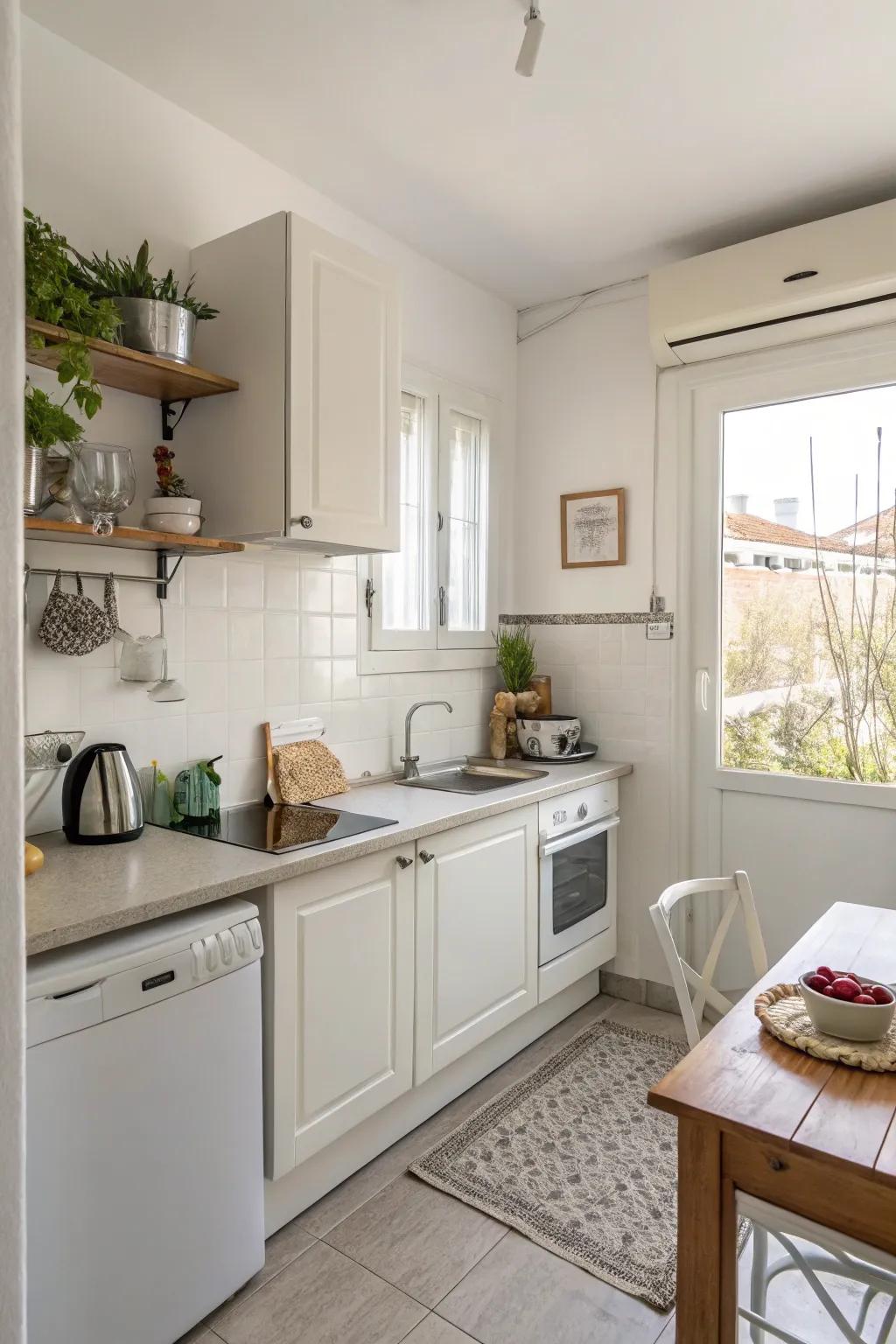Gentle whites evoke a sensation of space and light.