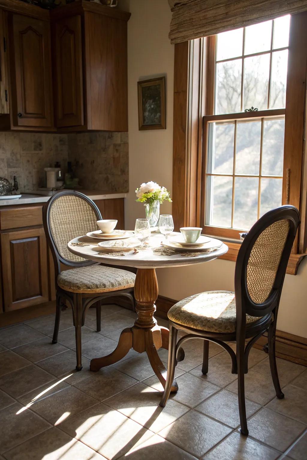 A stylish bistro table, perfect for small kitchen areas.