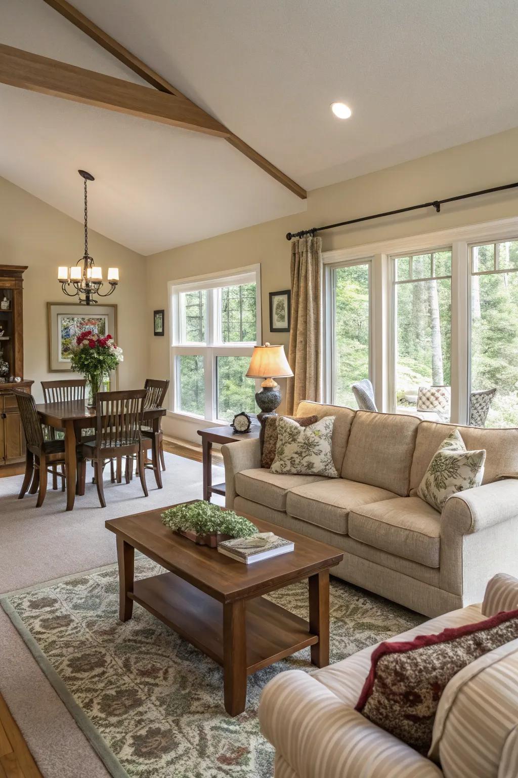 An open concept design promoting a harmonious flow between the living and dining spaces.