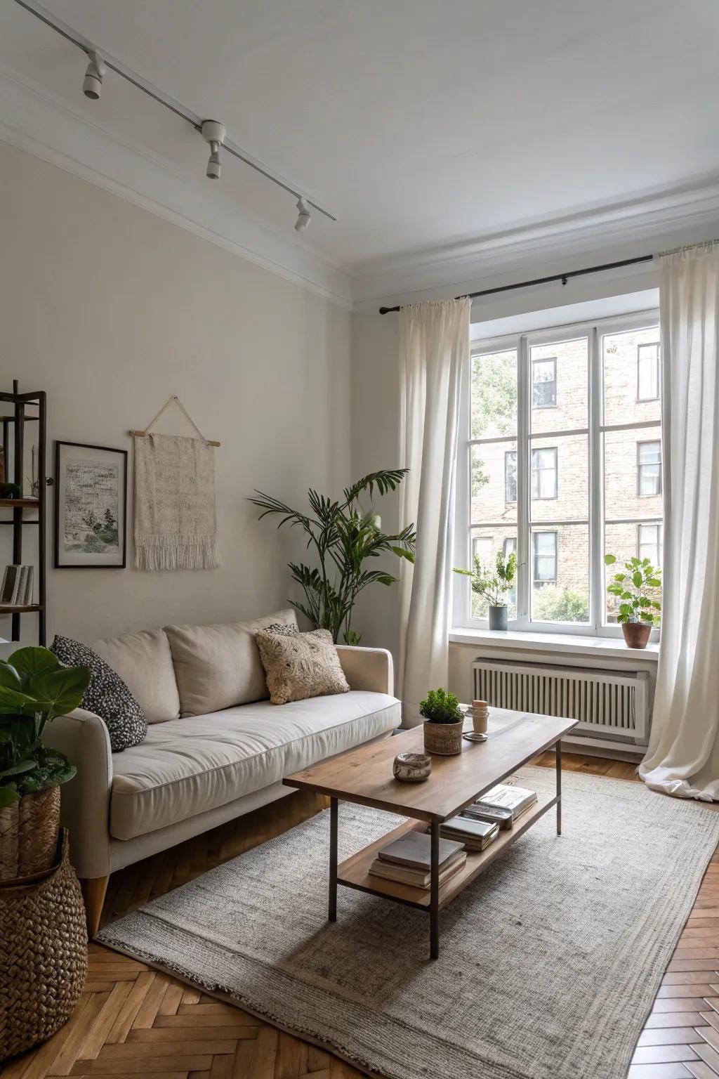 Choosing neutral shades helps make your small apartment feel bigger.