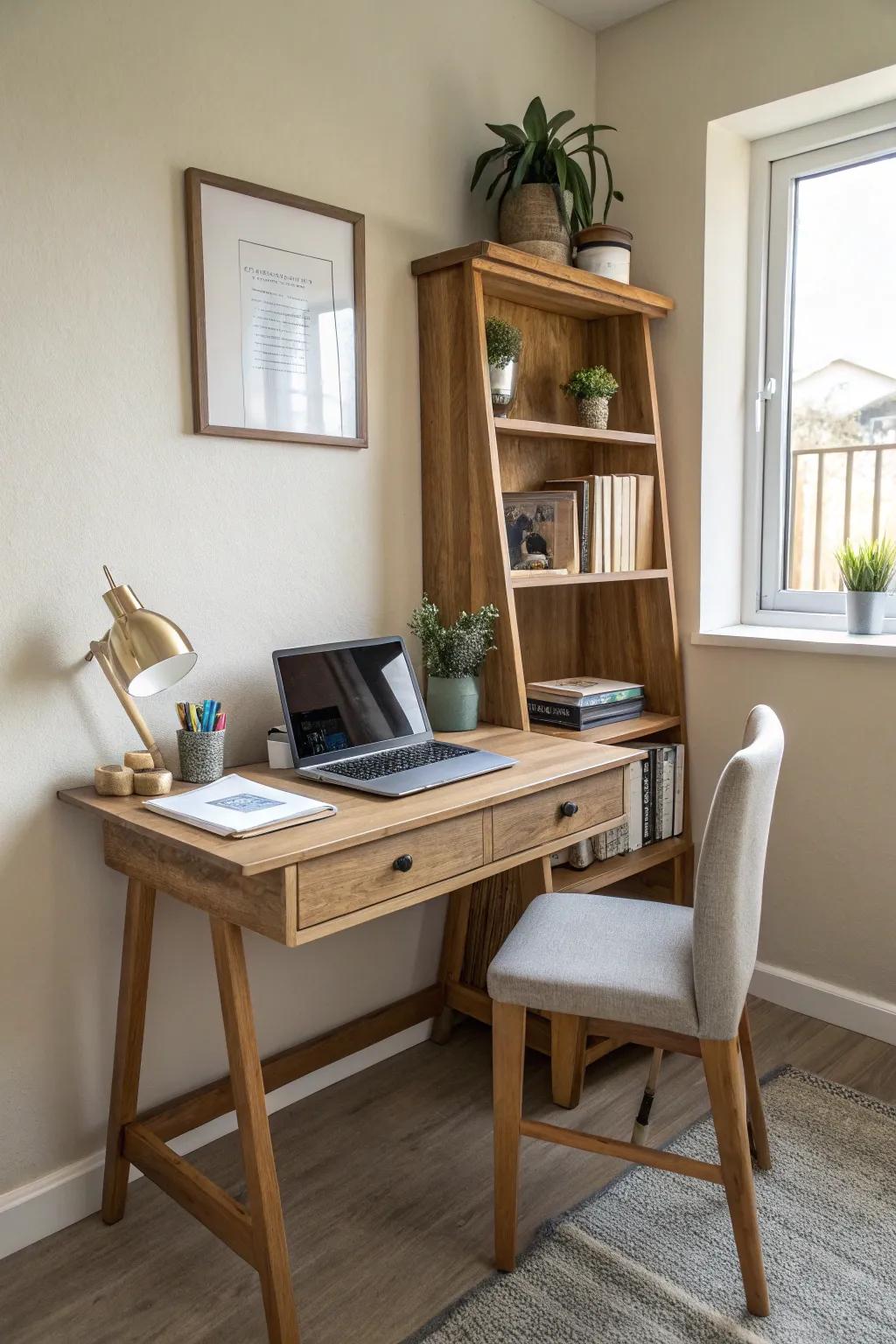 Small footprint desks with built-in storage make the most of limited areas.