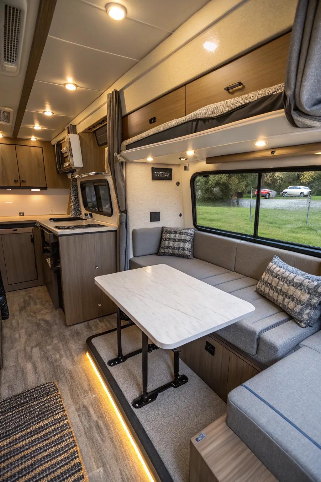 Choosing clever furniture really opens up a small RV, making it feel bigger and work better.