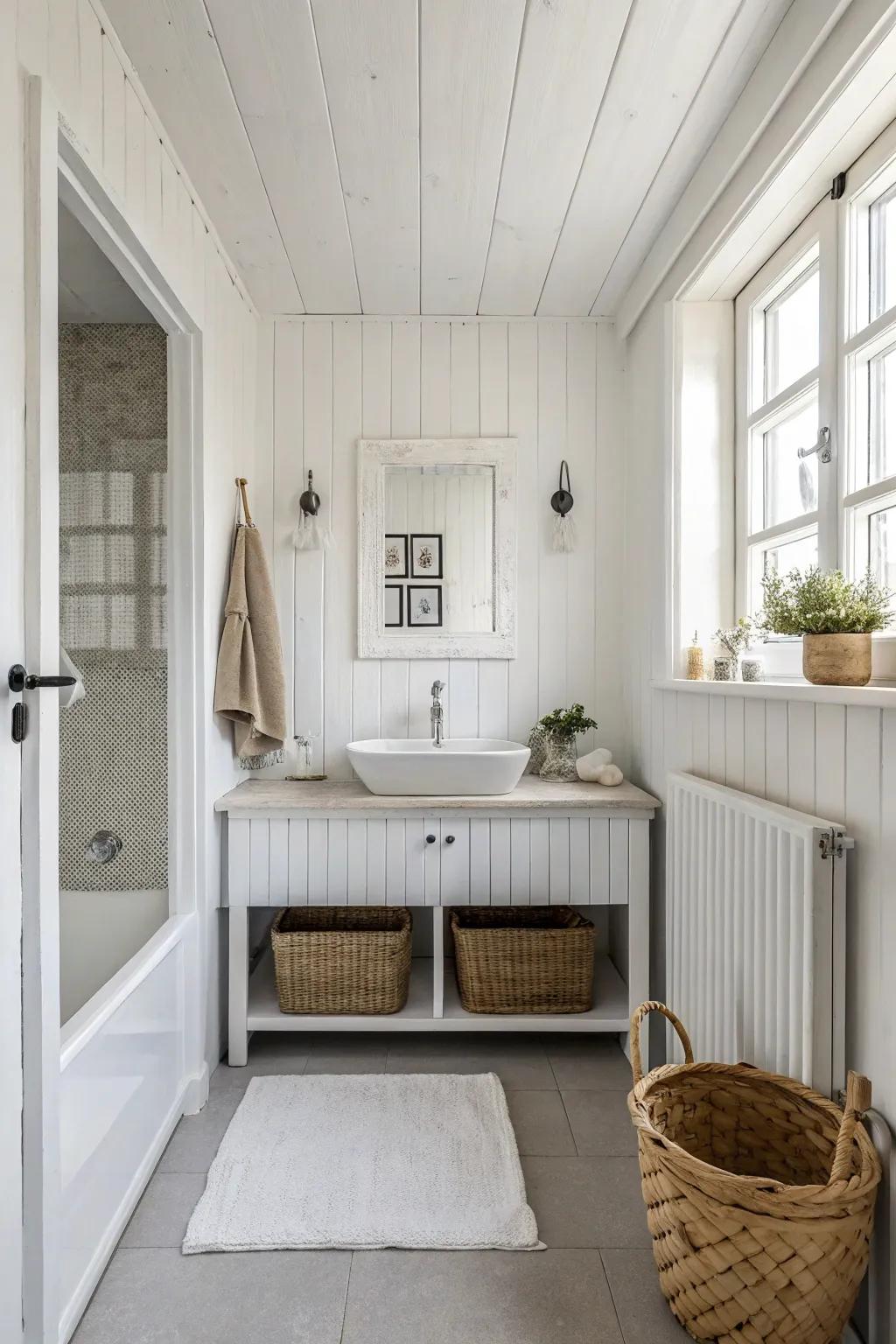 A simple strategy can cause a small bathroom to appear more spacious and peaceful.