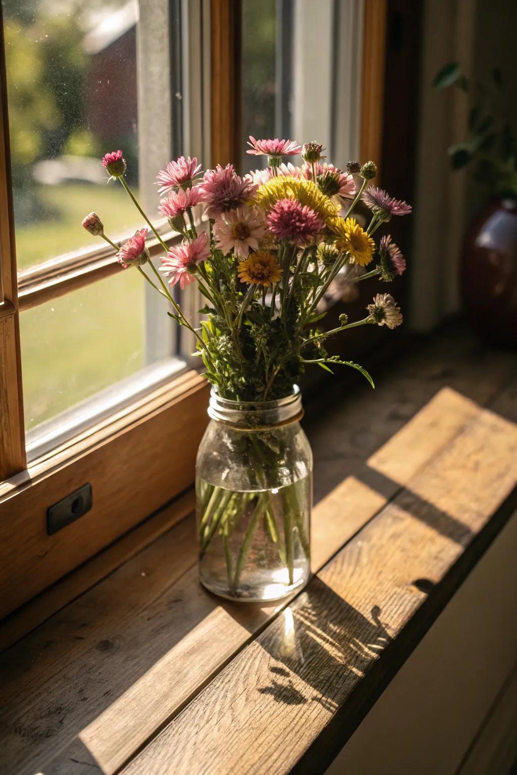 Wild blossoms in a jar give a countryside appeal to any cooking space.
