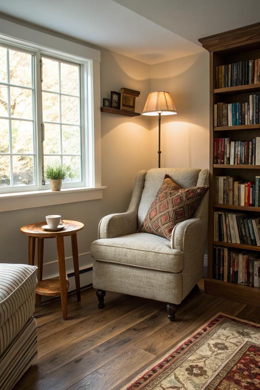 An inviting reading corner in your walkout basement can serve as your personal haven.