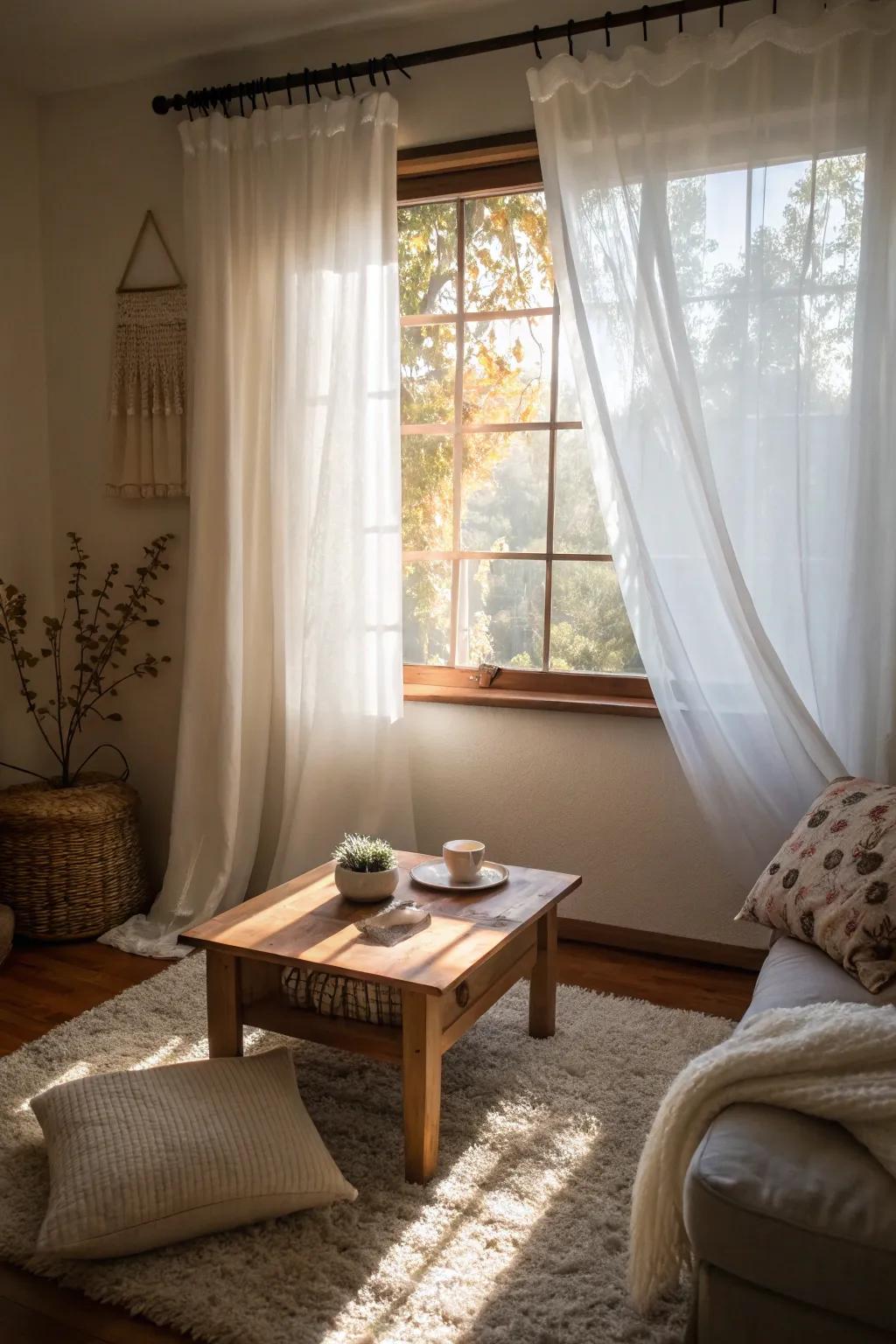 Sheer curtains contribute a hint of refinement and softness to smaller windows.