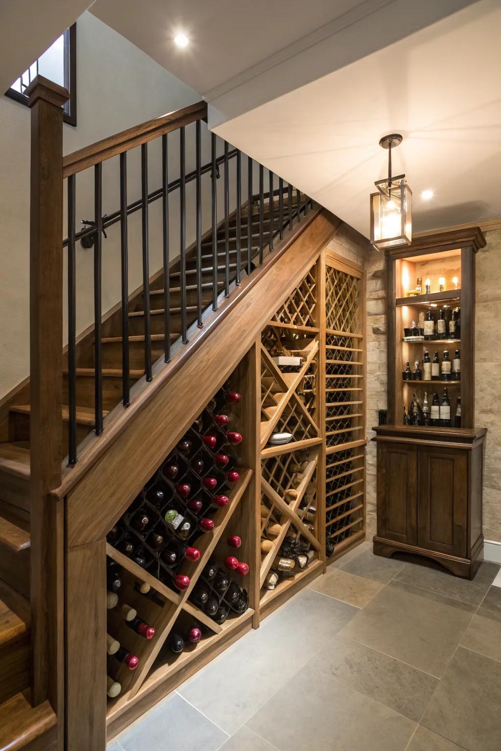 Change under-stair spaces into fashionable wine storage areas.
