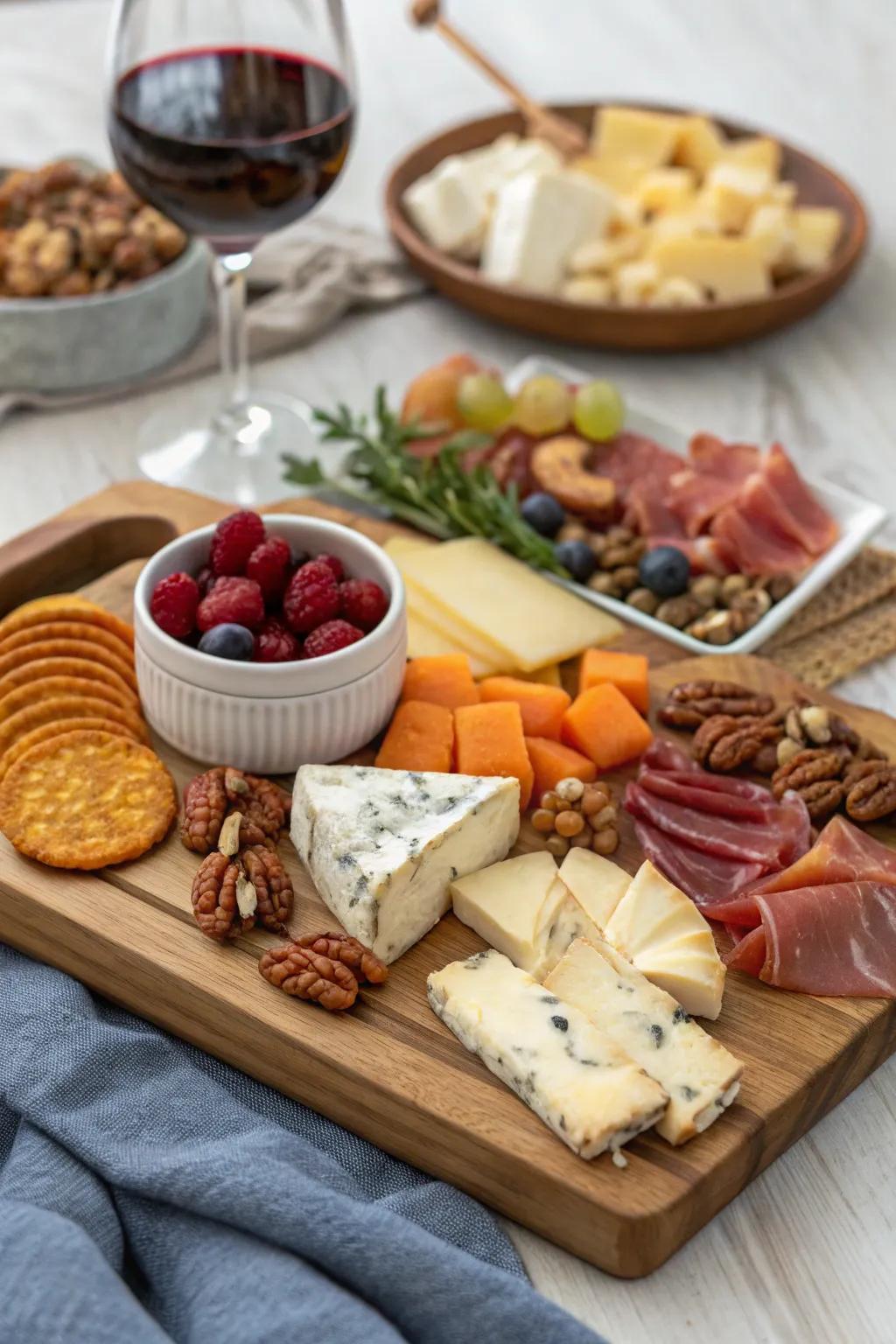 An elegant cheese and charcuterie board ready to dazzle your guests.