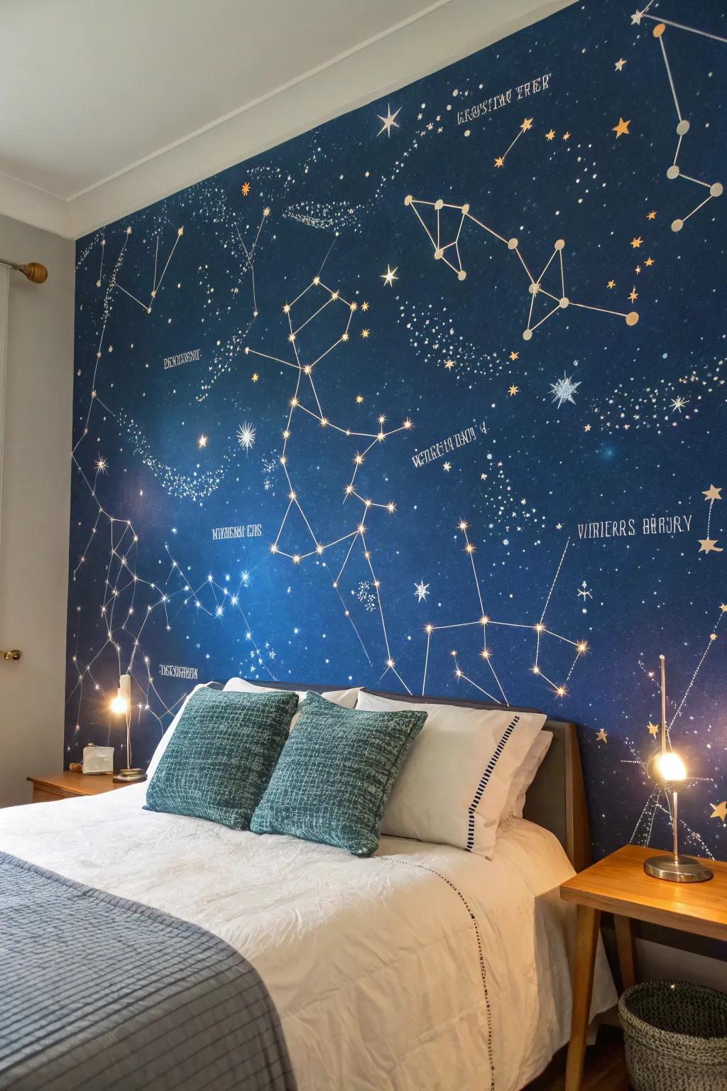 A celestial scene sets the stage for a dreamy, cosmic-inspired room.