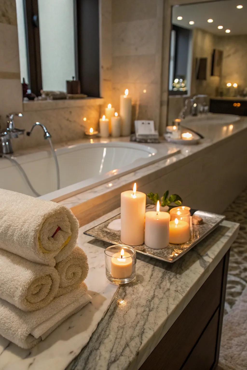 Revamp your bathroom into a relaxing retreat using candles and soft towels.