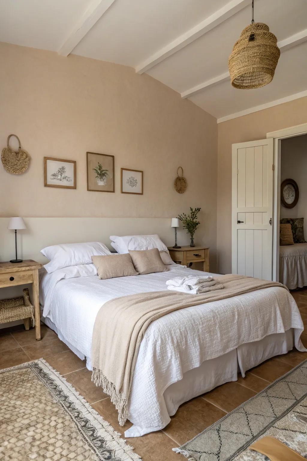 Neutral shades establish a tranquil, spa-like vibe within your bedroom.