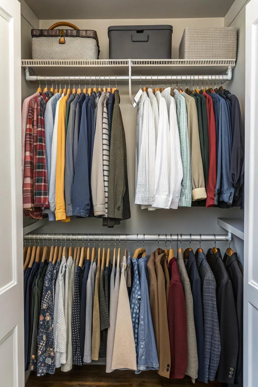 Double rods make good use of vertical space, effectively doubling your hanging capacity.