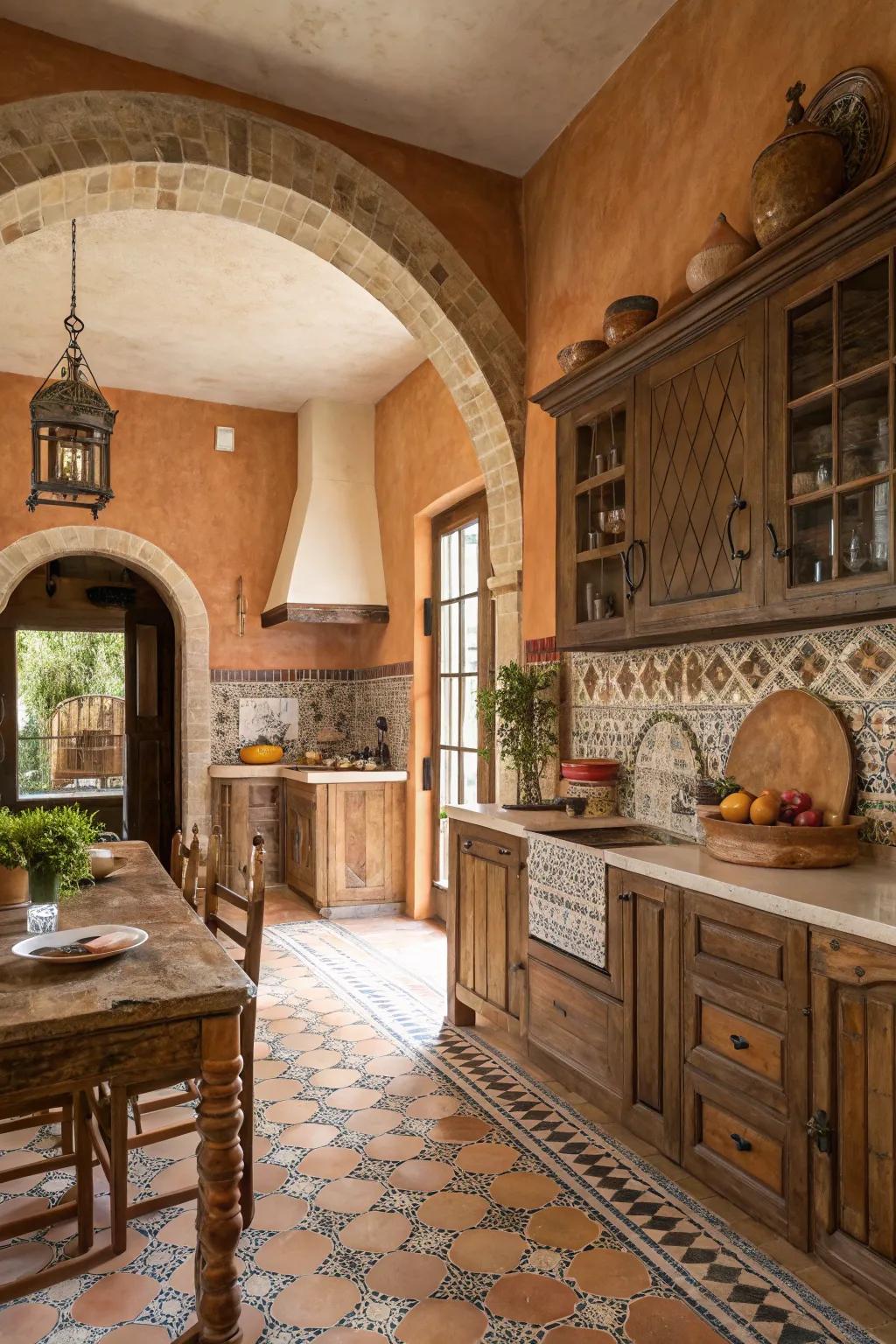Warm, earthy tones cultivate a cozy setting in this Spanish kitchen.