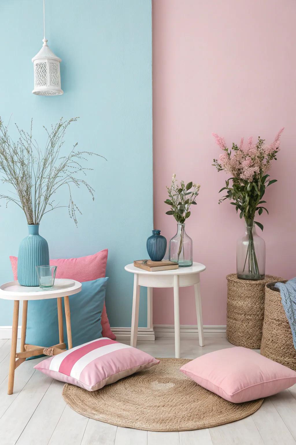 Color-coded zones in a shared room cultivate a feeling of individual space.
