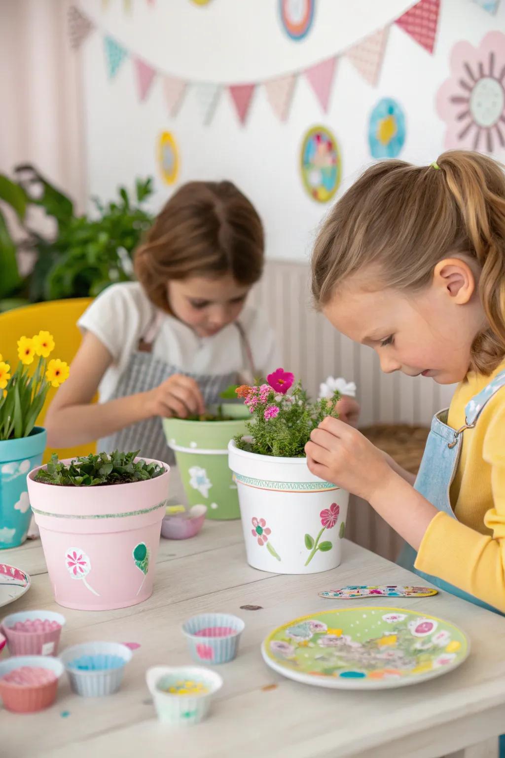Children enjoying a spring art project