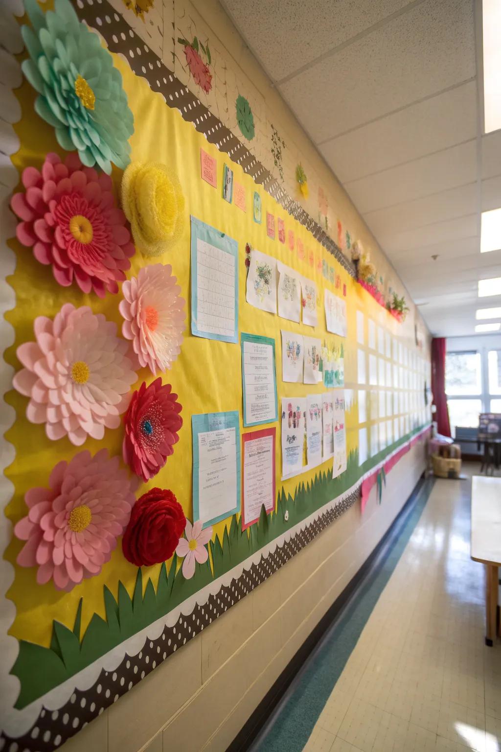 A blooming bulletin board full of student goals and aspirations.