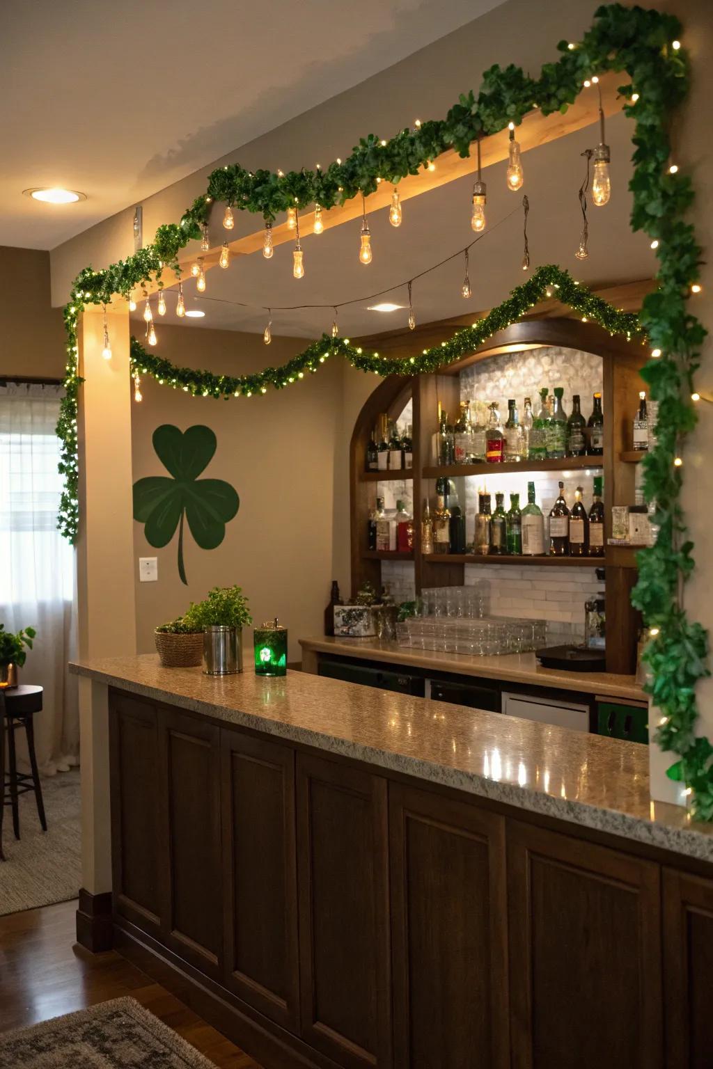 A hint of green with shamrock garlands establishes the ideal ambiance for St. Patrick's Day.