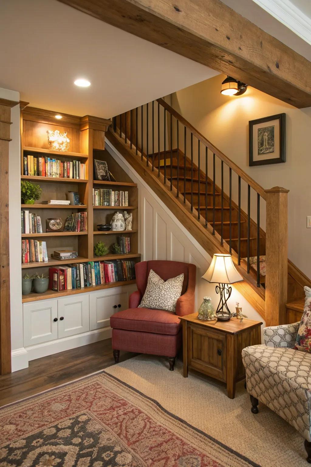 Design your personal library beneath the stairs with bespoke bookshelves.