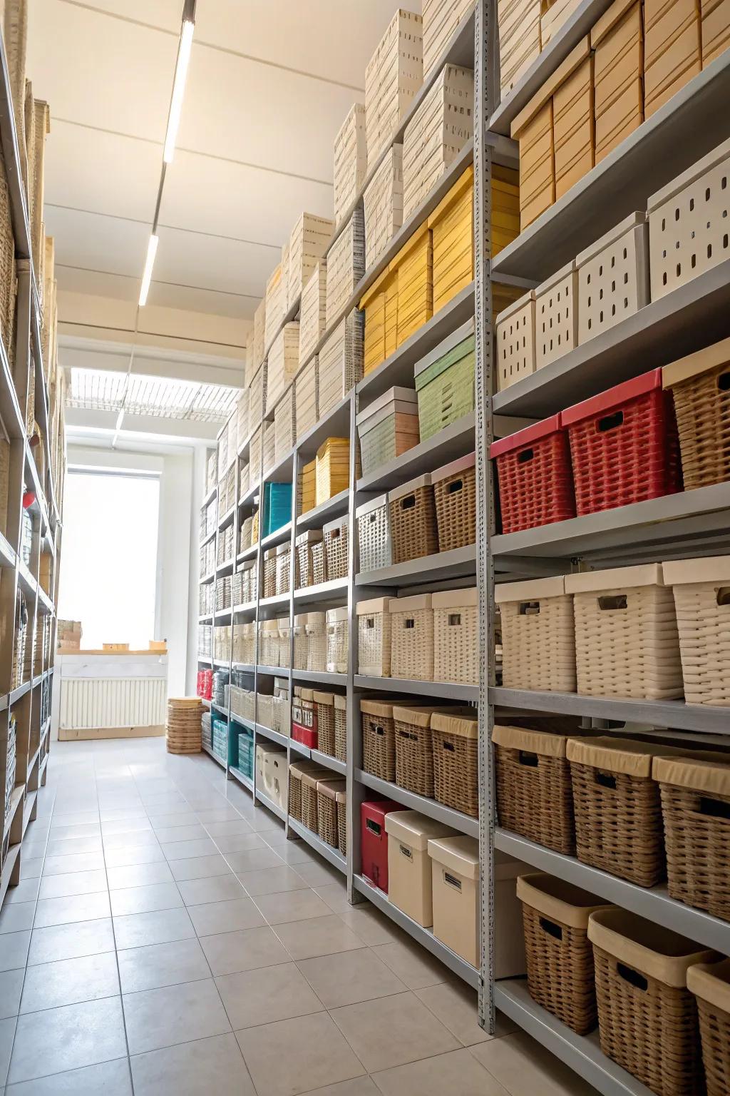 Vertical shelving maximizes space and enhances organization.