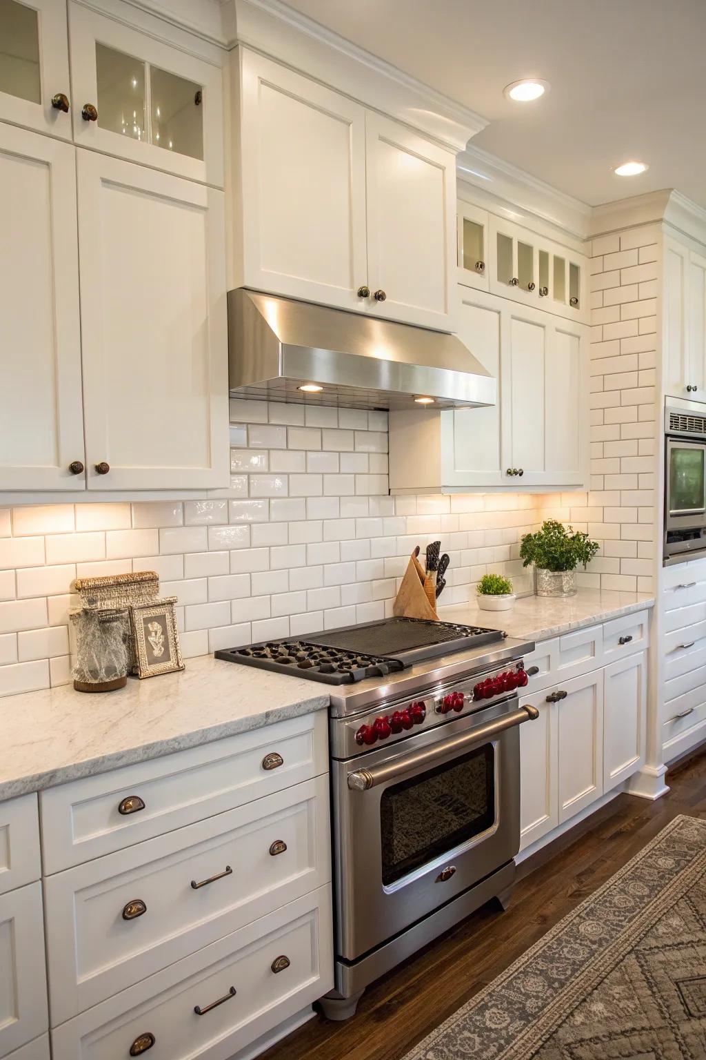 An enduring favorite: white 'lines' tiles.