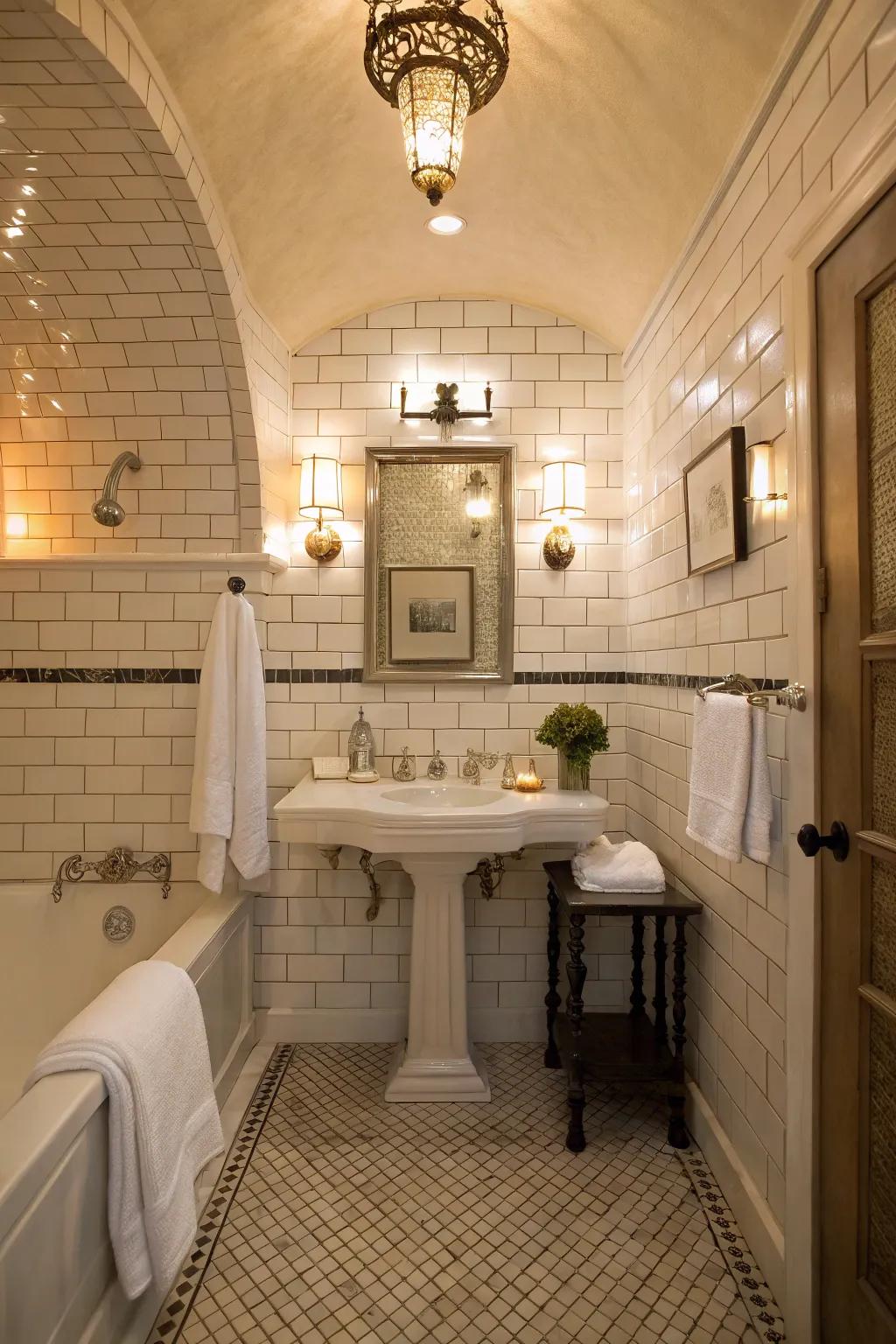 Ageless white rectangle coverings establish a perpetually revitalizing and immaculate atmosphere in the bathroom.