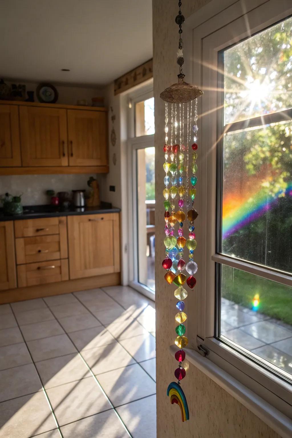 A simple beaded light catcher brings light to any kitchen.