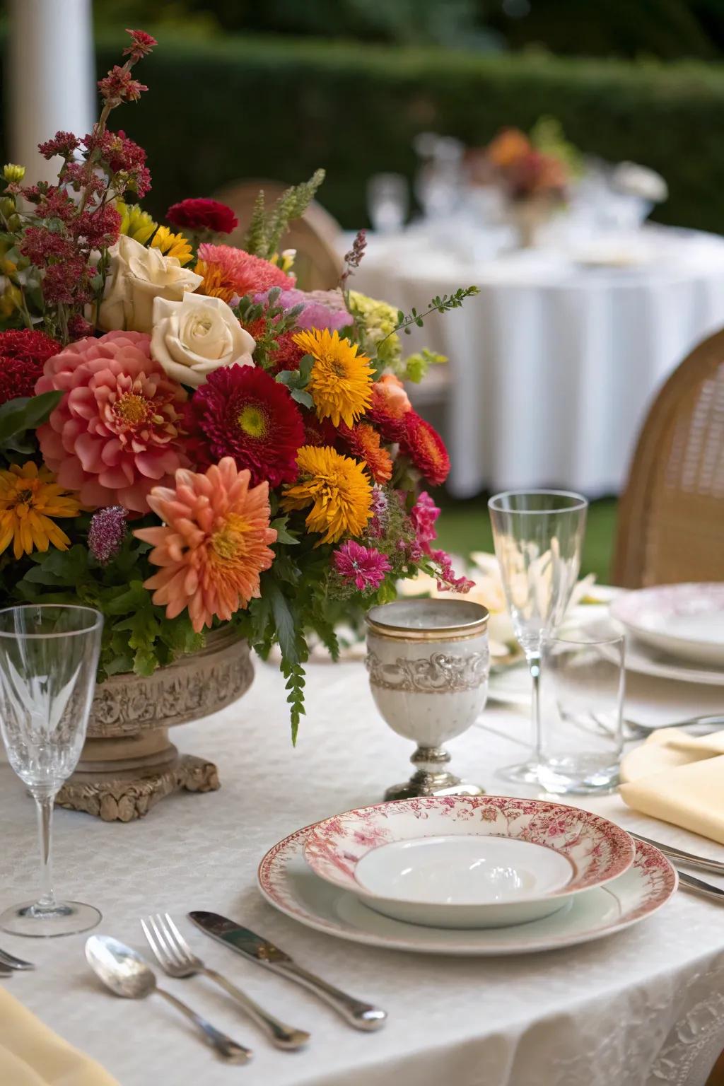 Seasonal blooms bring life to your tablescape.