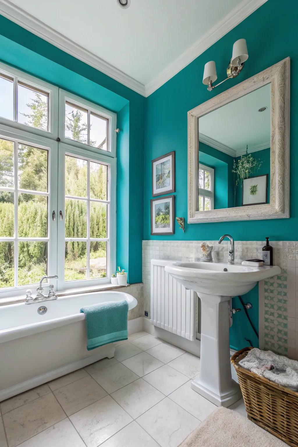 Produce an eye-catching point of interest with intense seafoam painted walls.