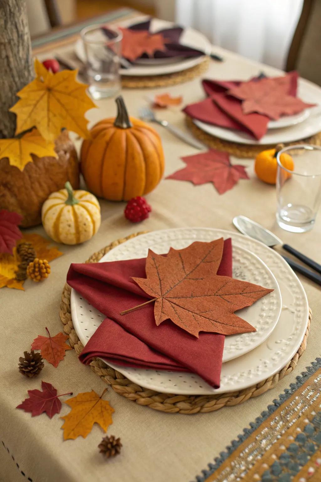 Maple leaf napkins perfectly embody the essence of fall for your Thanksgiving celebration.