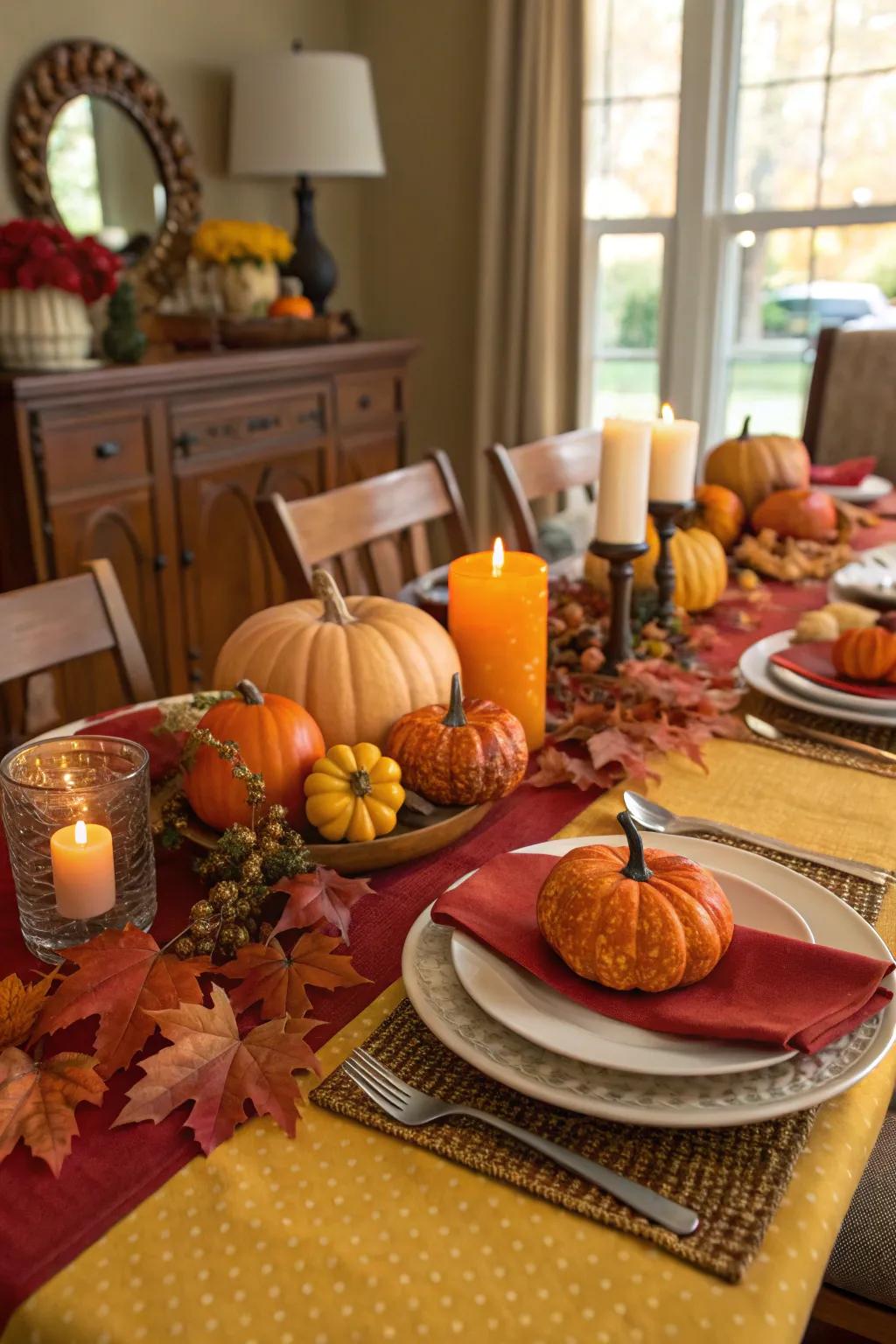 Warm colors can uplift your table into a celebratory autumnal display.