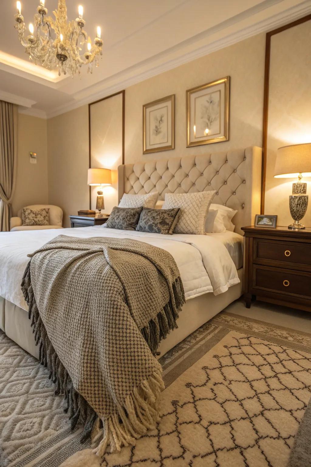 A casually draped throw brings effortless elegance to this bedroom.