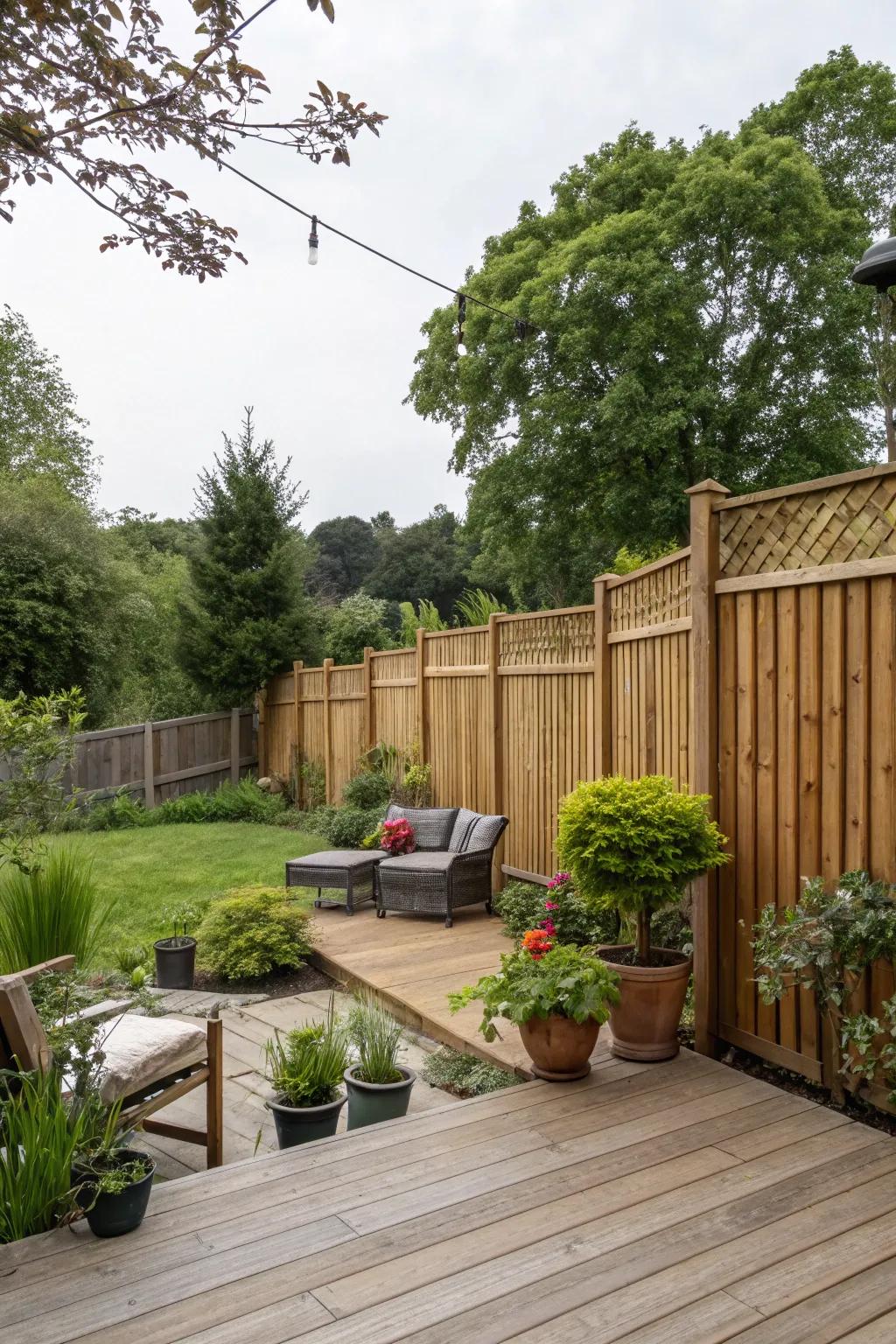 Upright panel fences offer a timeless and sophisticated appearance for any home.