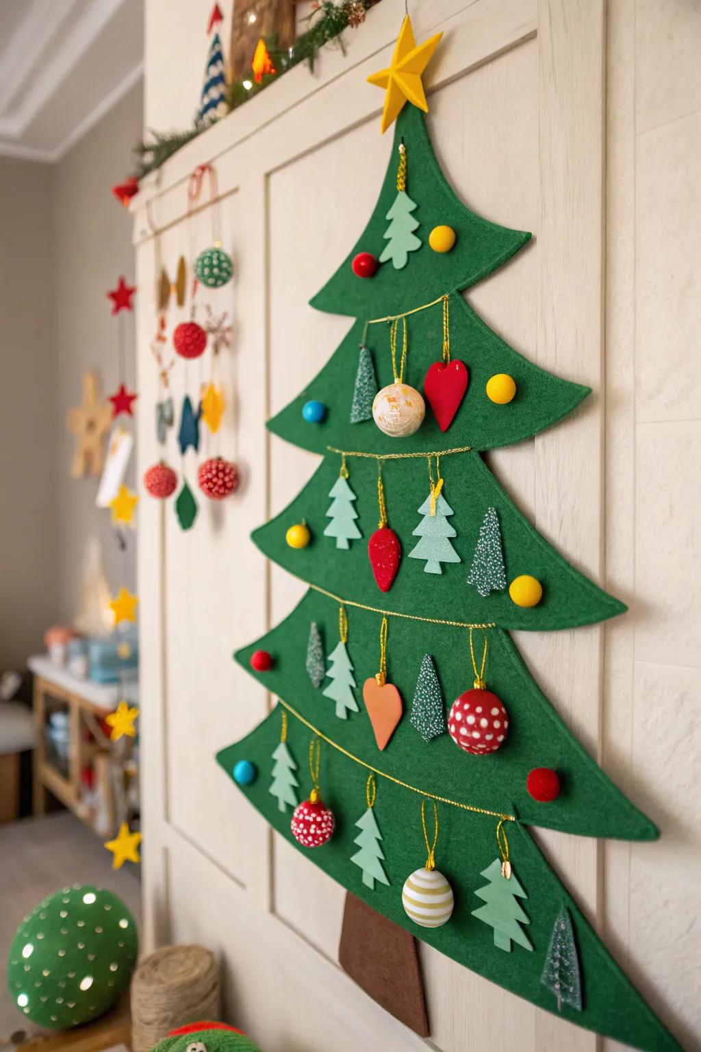 A secure and interactive felt Christmas tree tailored for toddlers.