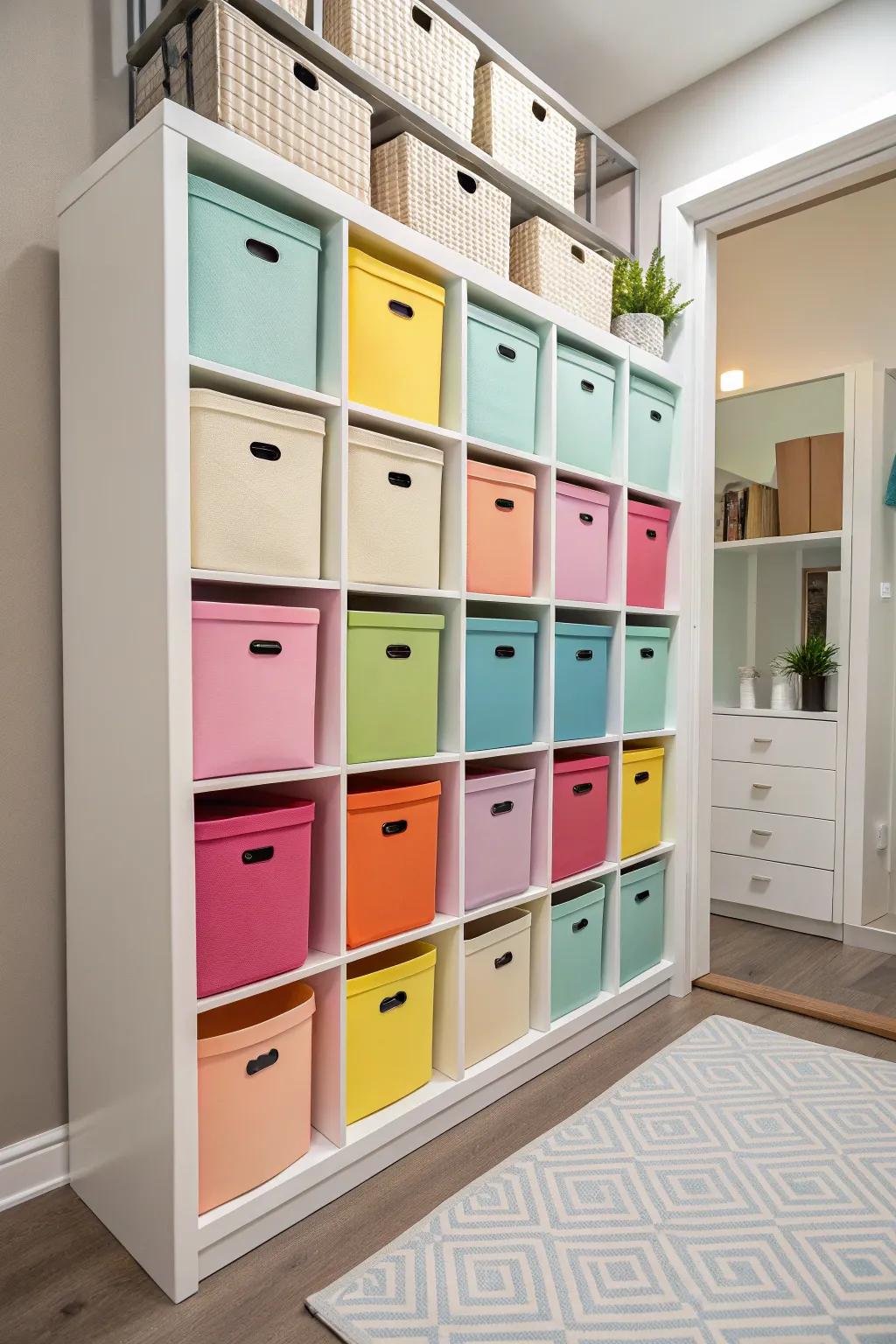 Cube storage systems with bins excel in small living quarters.