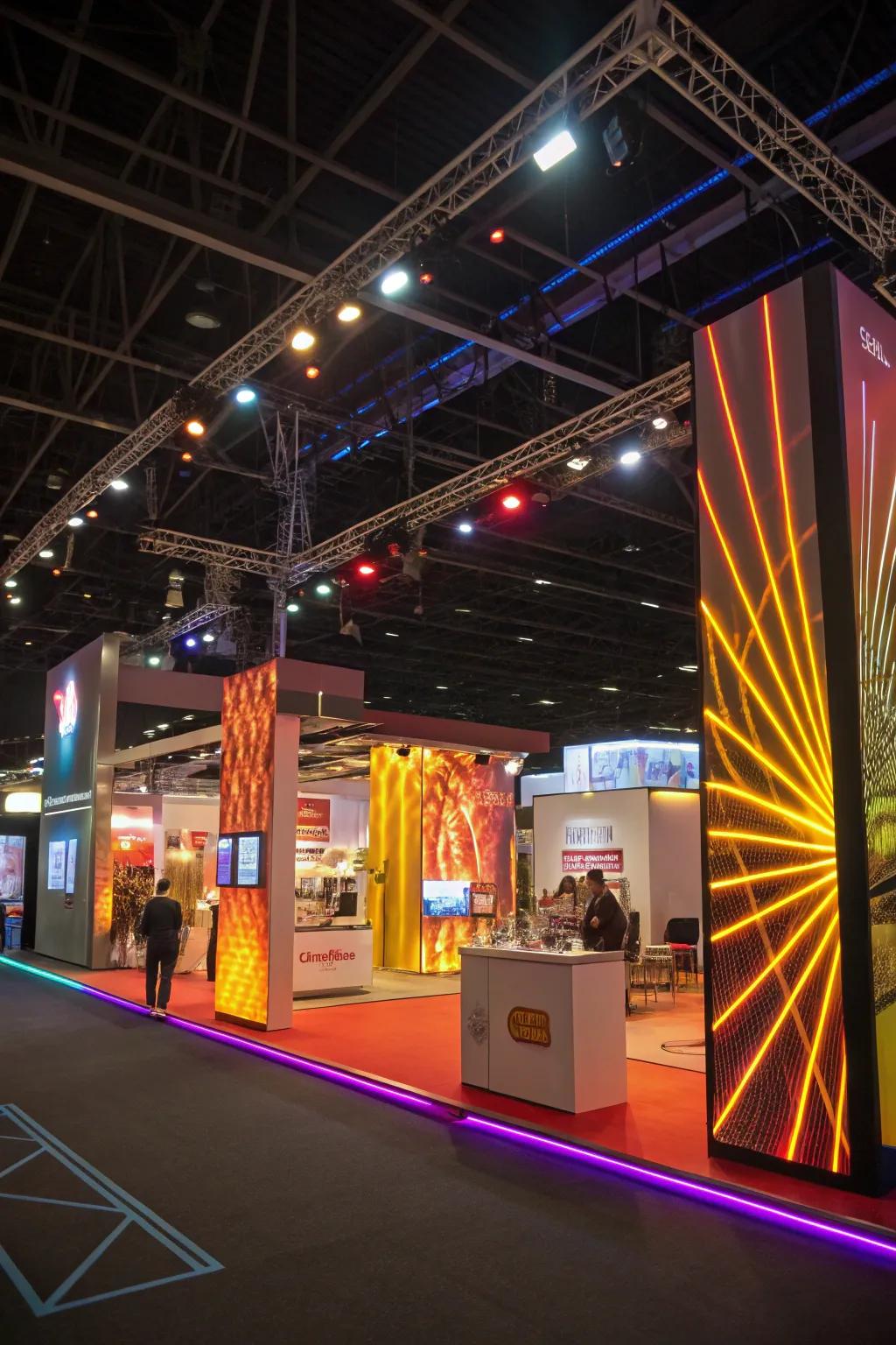 Dynamic illumination showcases that foster an energetic and immersive atmosphere at any expo.