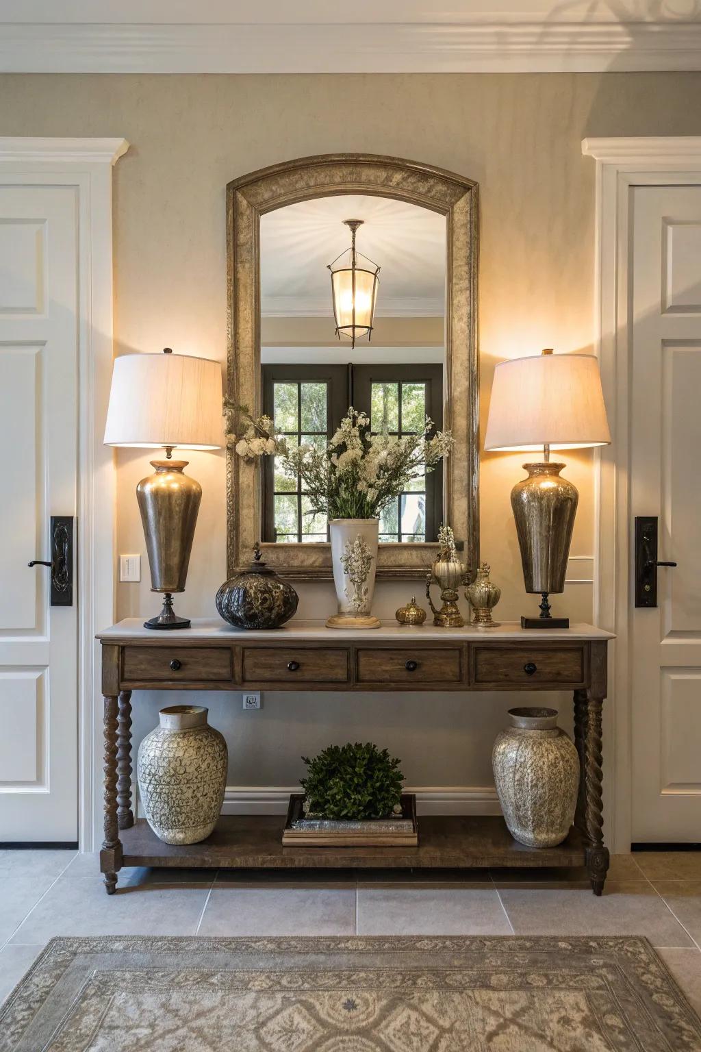 Symmetrical design introduces balance and sophistication to your entryway.