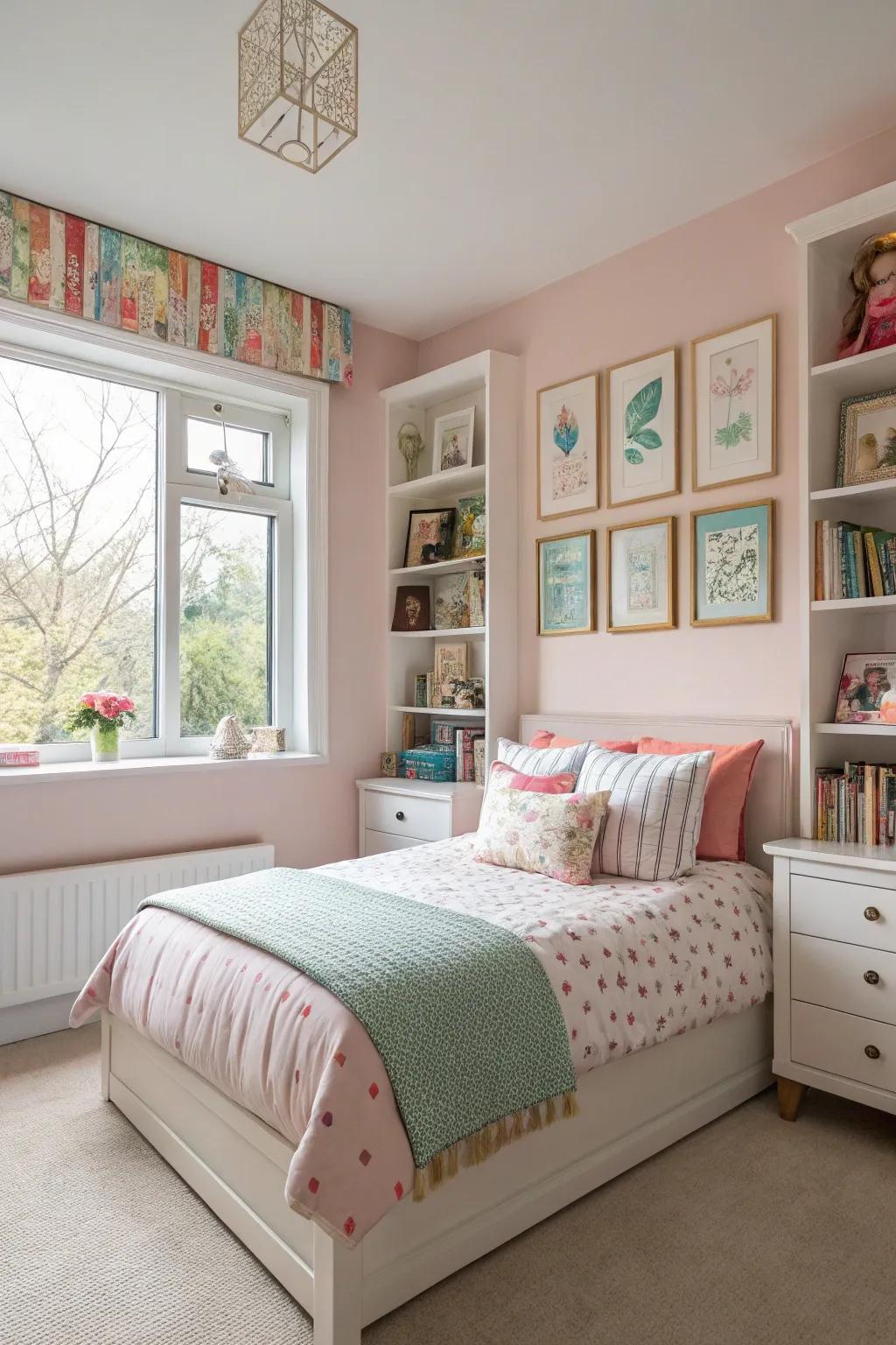 Pastels craft a calming yet vibrant setting, ideal for a tween's evolving space. <strong><em>Light and airy!</em></strong>” loading=”lazy” class=”pimg”>
	</picture><figcaption>Pastels craft a calming yet vibrant setting, ideal for a tween’s evolving space. <strong><em>Light and airy!</em></strong></figcaption></figure>
<p>Gentle pastels such as rosy pink, subtle green, or sky blue can revitalize a tween’s space while maintaining a serene and welcoming atmosphere. In my design projects, these shades integrate smoothly with more sophisticated features, delivering a classic yet youthful ambiance. <strong><em>It’s all about that perfect balance!</em></strong></p>
<h3>You might like:</h3>
<ul class=