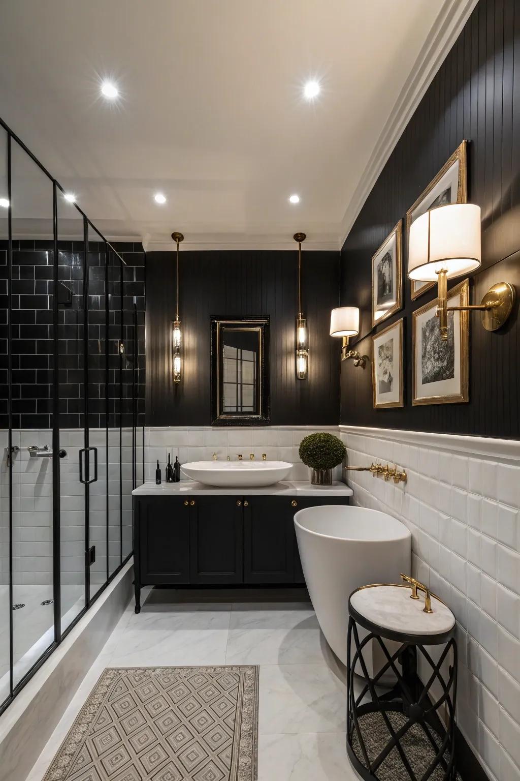 A timeless black and white two-tone wall look that screams elegance.