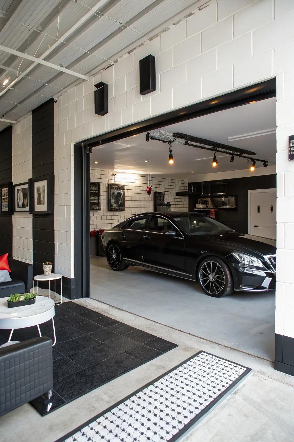 A classic onyx and ivory scheme adds sophistication to any garage.