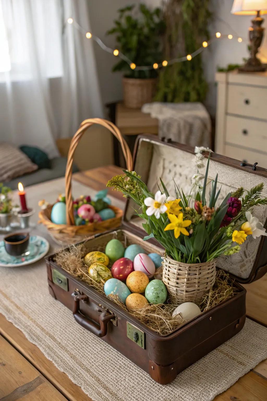 An antique suitcase makes a delightful Easter basket.