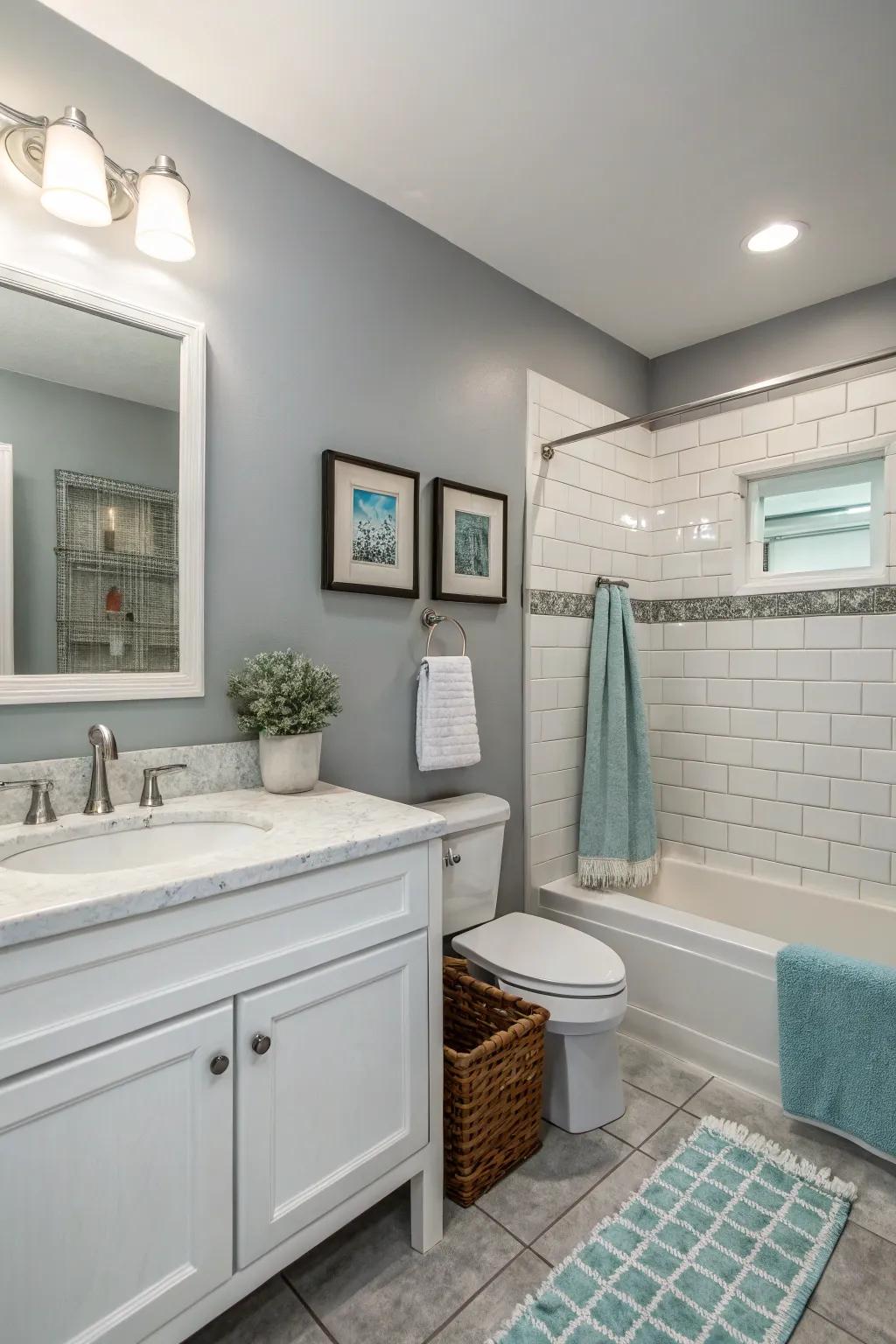 Neutral hues establish a calm, inclusive bathroom environment.