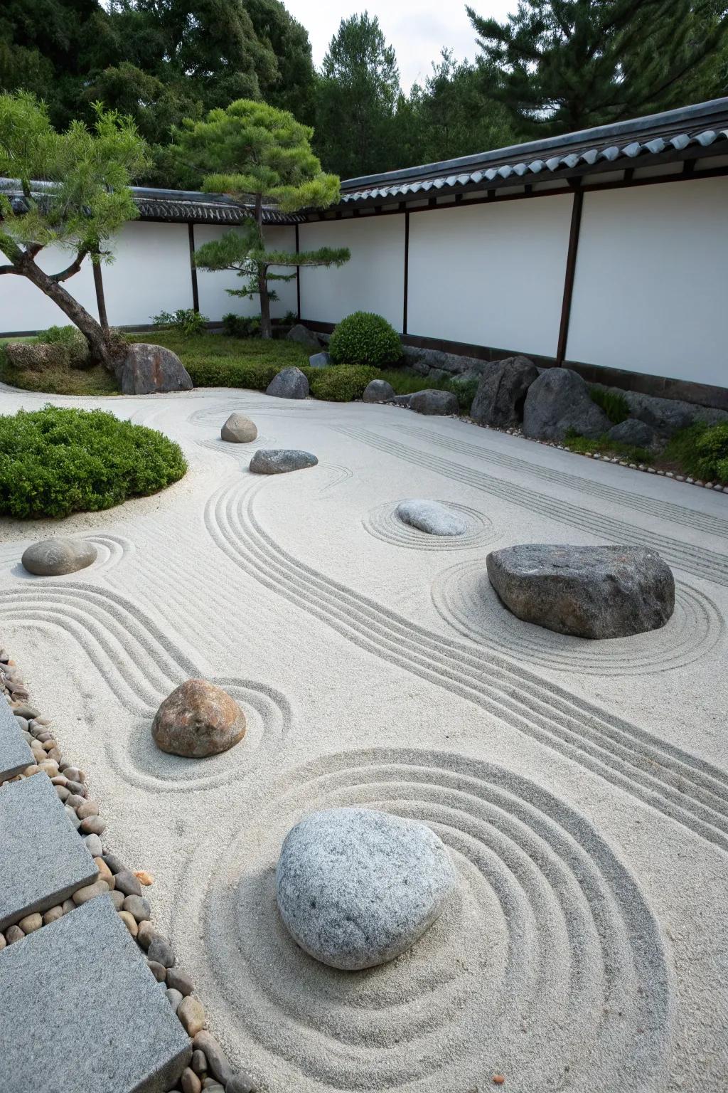 A serene Zen garden utilizing sand to foster tranquility.