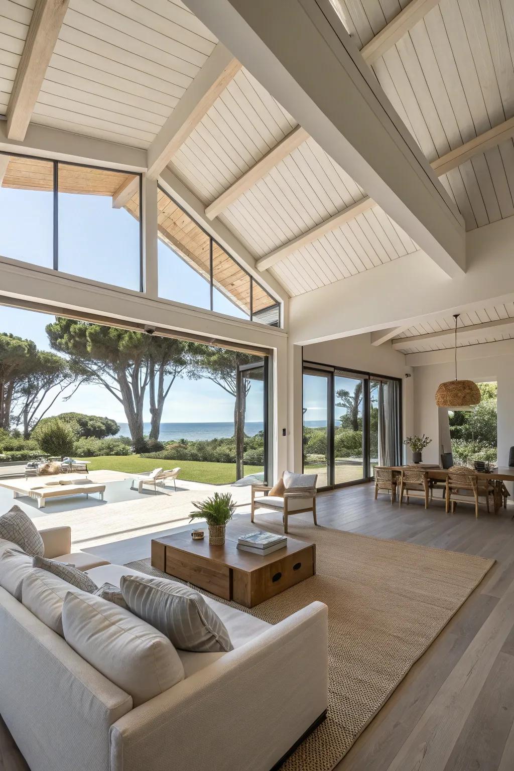 Open layouts with tall ceilings create an inviting atmosphere.