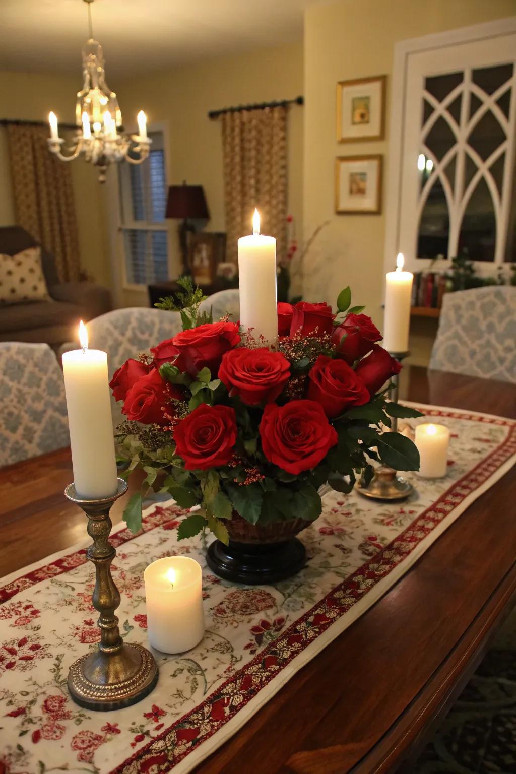Ageless beauty with crimson blooms and flame glow.