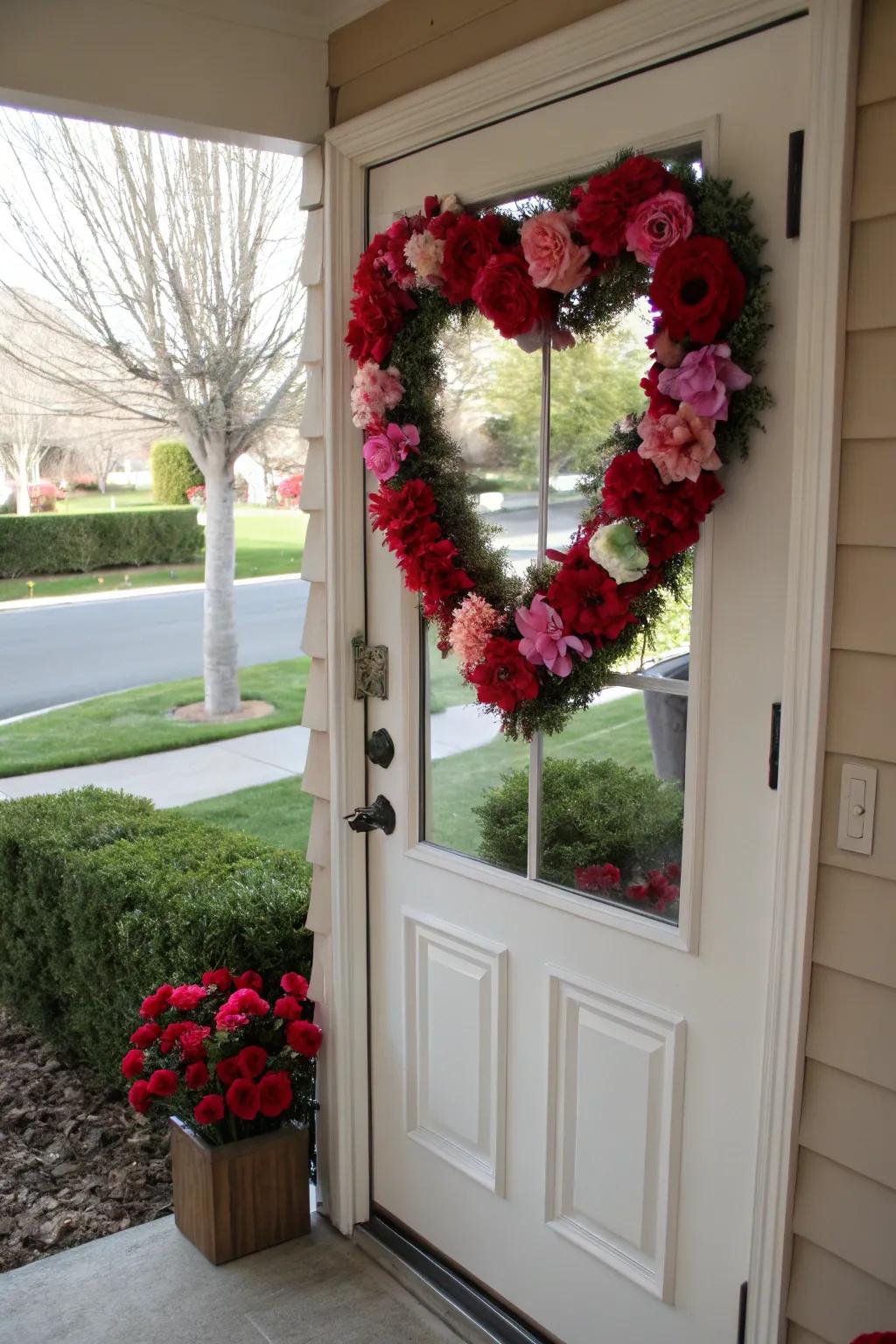 Heart-shaped floral wreath for a welcoming entrance