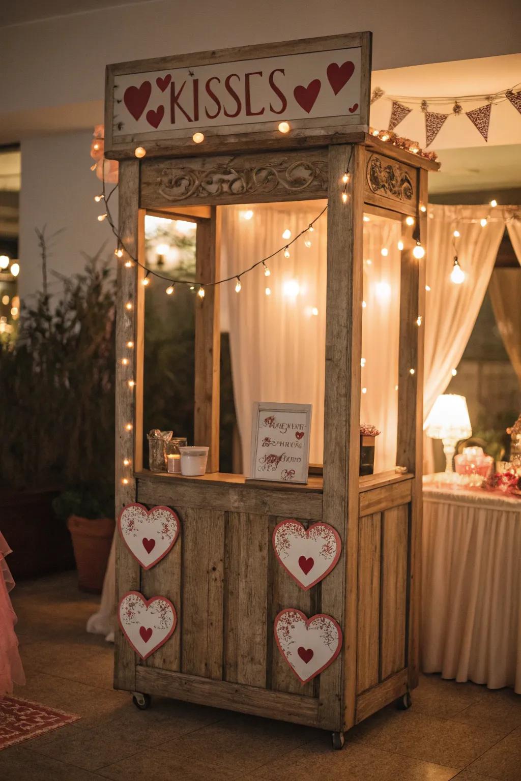 A charming 'Smooch Stop' setup with vintage appeal.