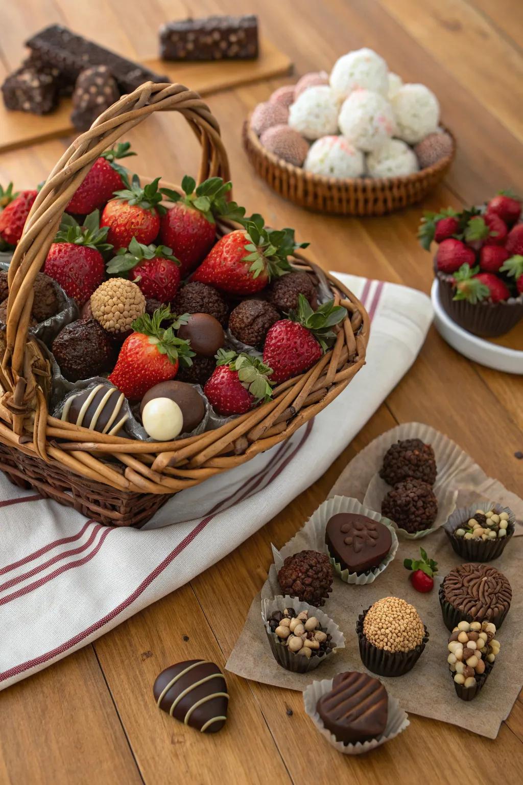 An indulgent chocolate lover's basket, just right for Valentine's Day.