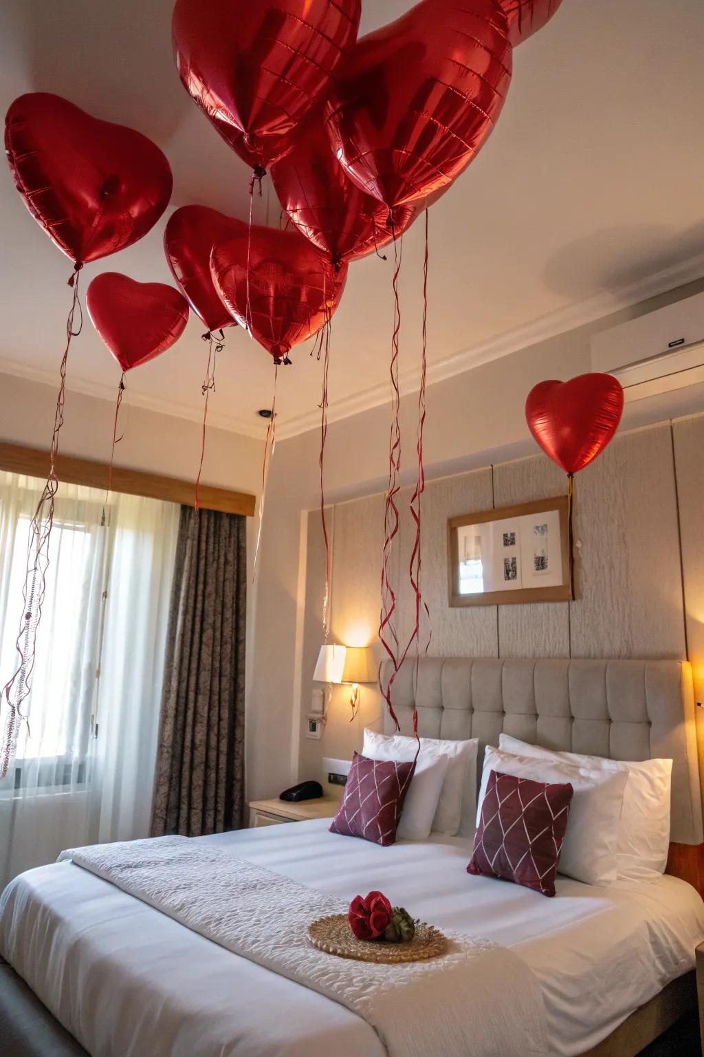Celebrate love with heart-shaped air balloons embellishing your room.
