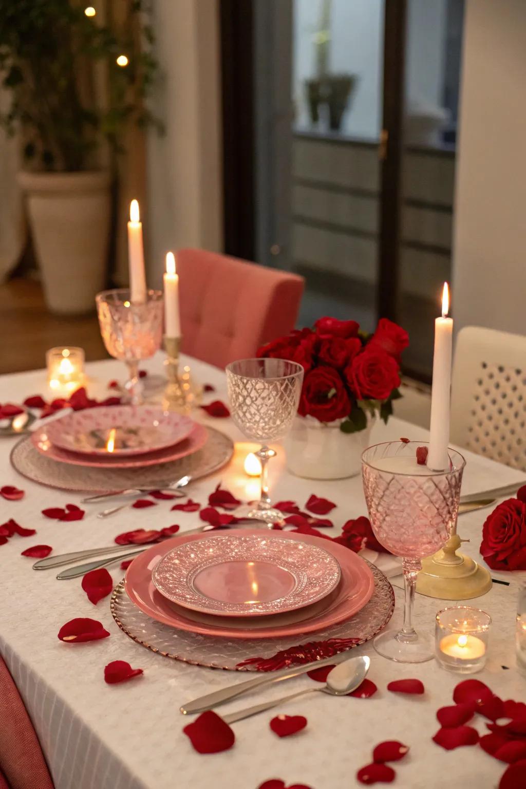 Set the mood with a beautifully arranged table for a romantic dinner.